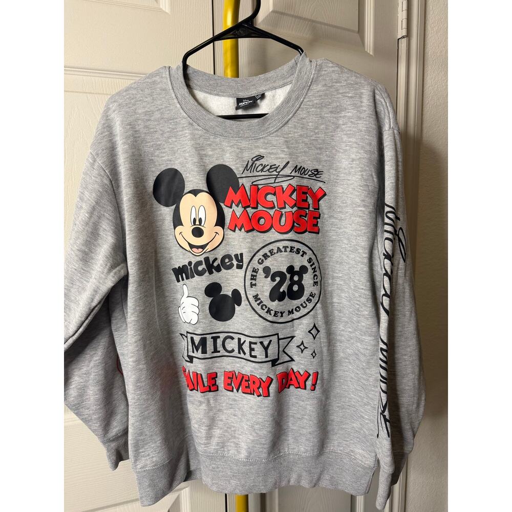 grey Disney Mickey Mouse graphic fleece sweatshirt with long sleeves